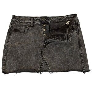 AE American Eagle Jean Micro Mini‎ Skirt Womens 10 Black Denim Button Fly Y2K